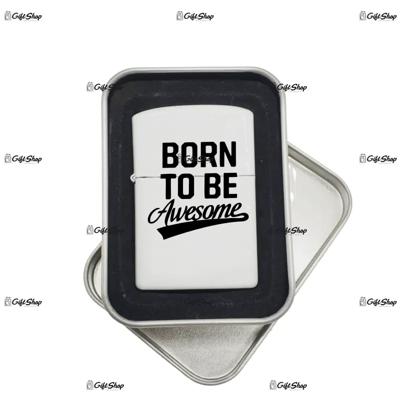 Born to be awsome, bricheta metalica gravata laser cu mesaj